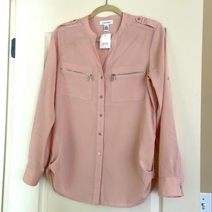 Calvin Klein blouse blush color long sleeve with roll up button option brand new